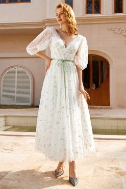 Afdrukken Tule Midi Trouwjurk