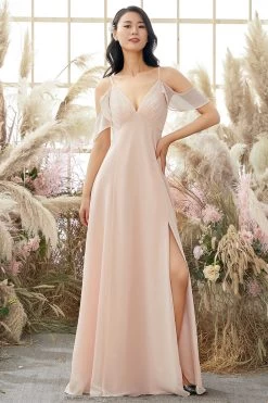 Roze Off Schouder Een Lijn Bridesmaid Dress