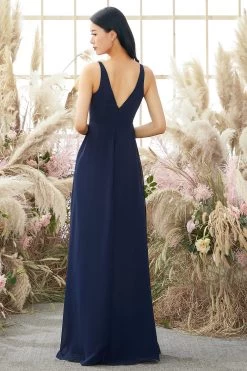 Blauwe V-hals Chiffon Bruidsmeisjes Jurk -Jurken Korting Winkel ZPKZDGAS130Navy 7