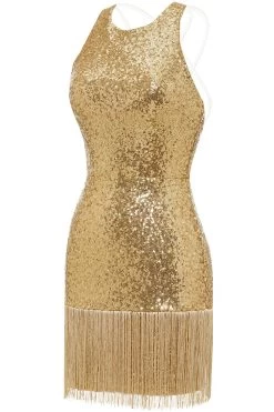Bodycon Gouden Pailletten Cocktail Jurk Open Rug -Jurken Korting Winkel ZS2108011 3