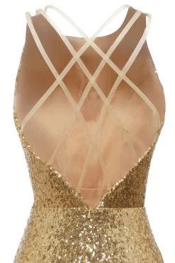 Bodycon Gouden Pailletten Cocktail Jurk Open Rug -Jurken Korting Winkel ZS2108011 6