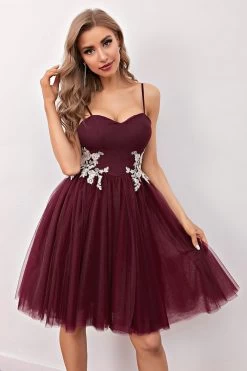 Burgundy Korte Gala Homecoming Jurk